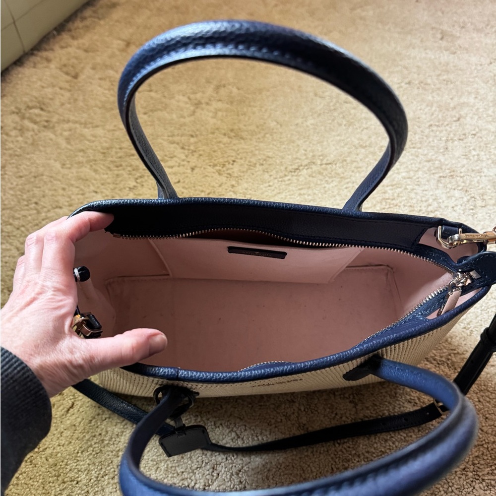 kate spade Cream and Black Straw Tote with Leather Trim - Picture 3 of 6